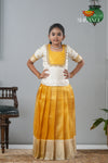 Festive Collection - Yellow Tissue Tiny Checks Pattu Pavadai For Girls
