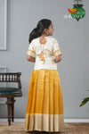 Festive Collection - Yellow Tissue Tiny Checks Pattu Pavadai For Girls