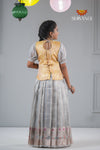 Grey Golden Necklace Traditional Pattu Pavadai For Girls