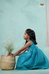 Blue Checks Rice Corn Frock For Kids