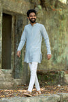 Elegant Sky Blue Sequence Kurta For Boys