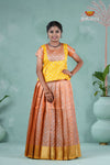 Orange Silver Leaf Traditional Pattu Pavadai For Girls