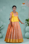 Orange Silver Leaf Traditional Pattu Pavadai For Girls