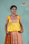 Orange Silver Leaf Traditional Pattu Pavadai For Girls