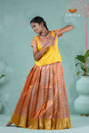 Orange Silver Leaf Traditional Pattu Pavadai For Girls