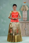 Parrot Green Silk Lotus Traditional Pavadai Sattai For Girls