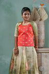 Parrot Green Silk Lotus Traditional Pavadai Sattai For Girls