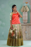 Parrot Green Silk Lotus Traditional Pavadai Sattai For Girls