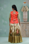 Parrot Green Silk Lotus Traditional Pavadai Sattai For Girls