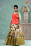 Parrot Green Silk Lotus Traditional Pavadai Sattai For Girls