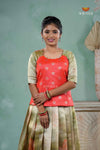 Parrot Green Silk Lotus Traditional Pavadai Sattai For Girls