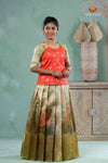 Parrot Green Silk Lotus Traditional Pavadai Sattai For Girls