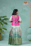 Teal Green Silk Lotus Traditional Pavadai Sattai For Girls
