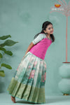 Teal Green Silk Lotus Traditional Pavadai Sattai For Girls