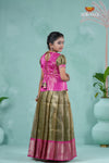 Gold Nano Checks Traditional Pattu Pavadai Design For Girls