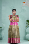 Gold Nano Checks Traditional Pattu Pavadai Design For Girls