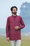 Maroon Mercerised Ikat kurta For Boys