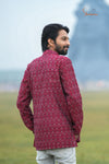 Maroon Mercerised Ikat kurta For Boys