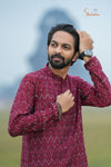 Maroon Mercerised Ikat kurta For Boys