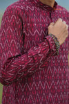 Maroon Mercerised Ikat kurta For Boys