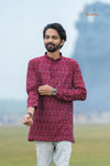 Maroon Mercerised Ikat kurta For Boys