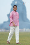 Pink Mercerised Ikat kurta For Boys 