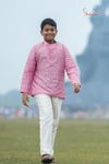 Pink Mercerised Ikat kurta For Boys 