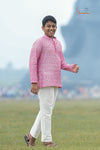 Pink Mercerised Ikat kurta For Boys 