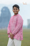 Pink Mercerised Ikat kurta For Boys 