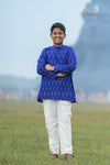 Royal Blue Mercerised Ikat kurta For Boys