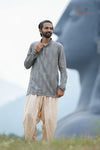 Grey Cotton Ikat Kurta For Boys
