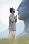Grey Cotton Ikat Kurta For Boys