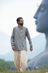 Grey Cotton Ikat Kurta For Boys
