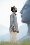 Grey Cotton Ikat Kurta For Boys