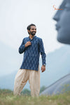 Blue Cotton Ikat Kurta For Boys