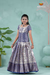 Navy Blue Spiral Tree Alpha Traditional Pattu Pavadai For Girls