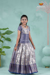 Navy Blue Spiral Tree Alpha Traditional Pattu Pavadai For Girls