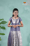 Navy Blue Spiral Tree Alpha Traditional Pattu Pavadai For Girls