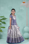 Navy Blue Spiral Tree Alpha Traditional Pattu Pavadai For Girls