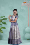 Navy Blue Spiral Tree Alpha Traditional Pattu Pavadai For Girls