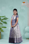 Navy Blue Spiral Tree Alpha Traditional Pattu Pavadai For Girls