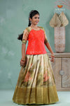 Parrot Green Silk Lotus Alpha Traditional Pavadai Sattai For Girls