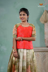 Parrot Green Silk Lotus Alpha Traditional Pavadai Sattai For Girls