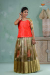 Parrot Green Silk Lotus Alpha Traditional Pavadai Sattai For Girls