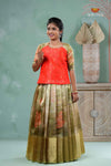 Parrot Green Silk Lotus Alpha Traditional Pavadai Sattai For Girls