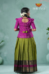 Summer Collection - Green Peafowl Cotton Pavadai Set For Girls