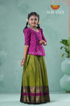 Summer Collection - Green Peafowl Cotton Pavadai Set For Girls