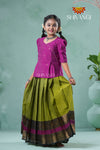 Summer Collection - Green Peafowl Cotton Pavadai Set For Girls