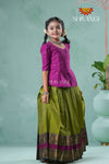 Summer Collection - Green Peafowl Cotton Pavadai Set For Girls