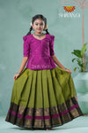 Summer Collection - Green Peafowl Cotton Pavadai Set For Girls